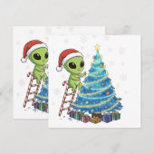Grappige Schattigee Alien Santa Decorating Space K Feestdagenkaart (Voorkant / Achterkant)