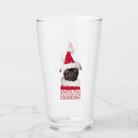 Grappige Schattigee Black Pug Santa Hat Kerstmis Glas (Achterkant)
