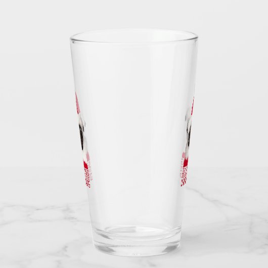 Grappige Schattigee Black Pug Santa Hat Kerstmis Glas (Rechts)