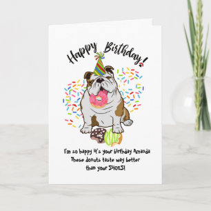 Grappige Schattigee Bulldog Verjaardag Kaart Donut