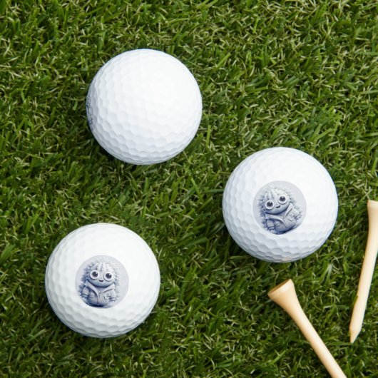 Grappige Schattigee Cartoon golfbal – Glimlachend  Golfballen (Insitu Gras)
