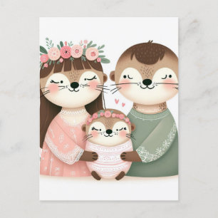 Grappige Schattigee Cartoon Otter Familie Briefkaart