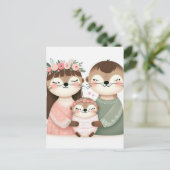 Grappige Schattigee Cartoon Otter Familie Briefkaart (Staand voorkant)