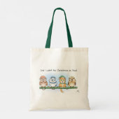 Grappige Schattigee Cartoon Uilen en Cat Christmas Tote Bag (Achterkant)