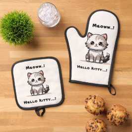 Grappige Schattigee Cat Catmas Humor Ovenwant & Pannenlap Set