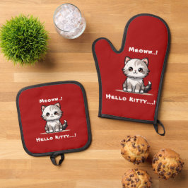 Grappige Schattigee Cat Catmas Humor Ovenwant & Pannenlap Set