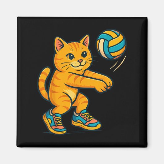 Grappige Schattigee Cat Volleybal Speler Fan T-shi Magneet (Voorkant)