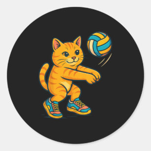 Grappige Schattigee Cat Volleybal Speler Fan T-shi Ronde Sticker