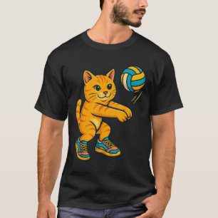 Grappige Schattigee Cat Volleybal Speler Fan T-shi T-shirt