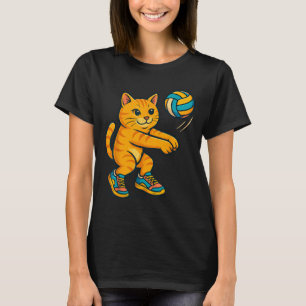 Grappige Schattigee Cat Volleybal Speler Fan T-shi T-shirt