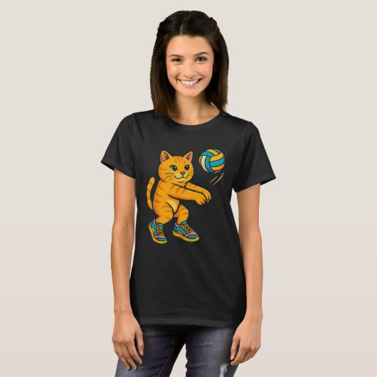 Grappige Schattigee Cat Volleybal Speler Fan T-shi T-shirt (Voorkant volledig)