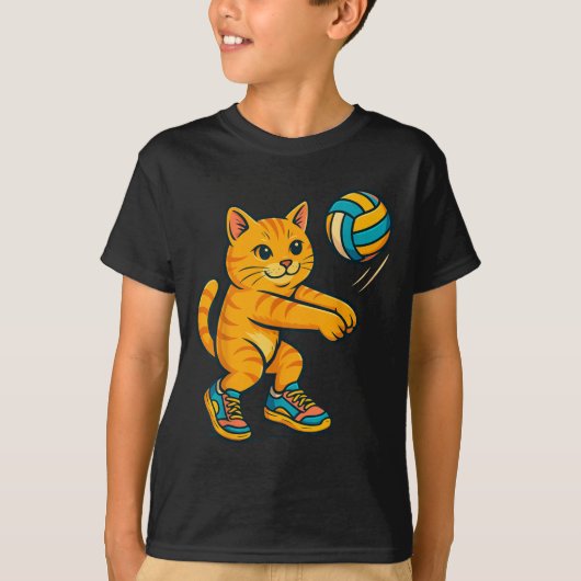 Grappige Schattigee Cat Volleybal Speler Fan T-shi T-shirt (Voorkant)