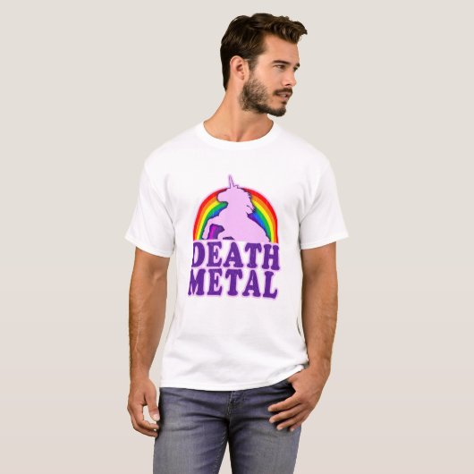 Grappige Schattigee Death Metal Eenhoorn Regenboog T-shirt (Voorkant volledig)