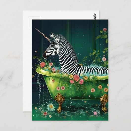 Grappige Schattigee eenhoorn Zebra in een badkuip Briefkaart (Voorkant / Achterkant)