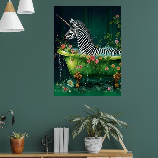 Grappige Schattigee eenhoorn Zebra in een badkuip Poster (Woonkamer 1)