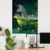 Grappige Schattigee eenhoorn Zebra in een badkuip Poster (Thuiskantoor)