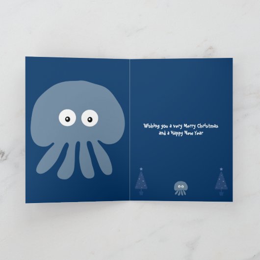 Grappige, Schattigee & eigenzinnige Blue Jellyfish Feestdagen Kaart (Binnen)