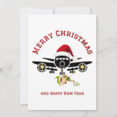 Grappige Schattigee Elf springen op vliegtuig, ker Feestdagenkaart (Voorkant)