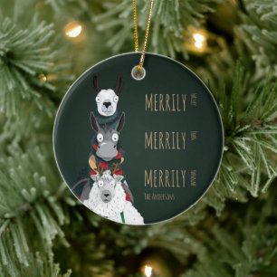 Grappige Schattigee ezel, lama & schapengroen Keramisch Ornament
