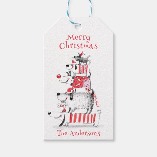 Grappige Schattigee feesthonden Vrolijk Kerstfeest Cadeaulabel (Voorkant)