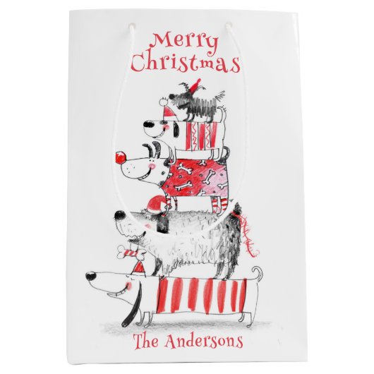 Grappige Schattigee feesthonden Vrolijk Kerstfeest Medium Cadeauzakje (Voorkant)