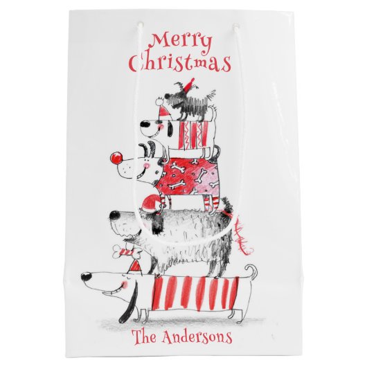 Grappige Schattigee feesthonden Vrolijk Kerstfeest Medium Cadeauzakje (Achterkant)