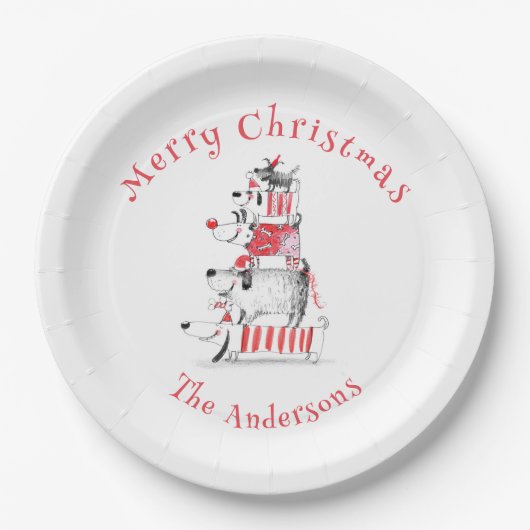 Grappige Schattigee feesthonden Vrolijk Kerstfeest Papieren Bordje (Voorkant)