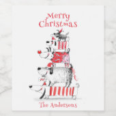 Grappige Schattigee feesthonden Vrolijk Kerstfeest Wijn Etiket (Enkel label)