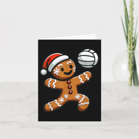 Grappige Schattigee Gingerbread Man Volleybal Chri Kaart (Voorkant)