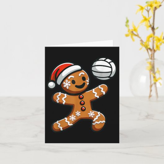 Grappige Schattigee Gingerbread Man Volleybal Chri Kaart (Gele Bloem)