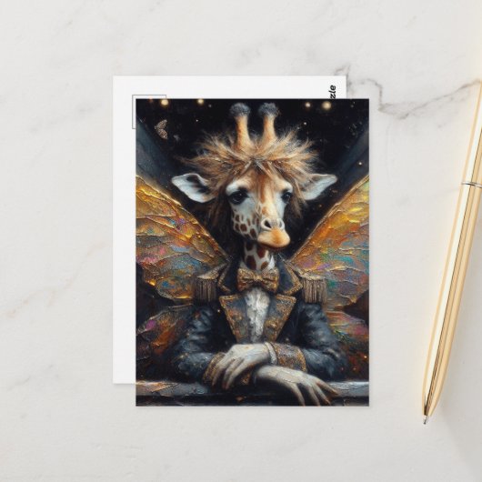 Grappige Schattigee Giraffe Fairy Briefkaart (Voorkant / Achterkant in situ)