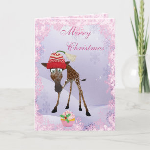 Grappige Schattigee Giraffe & Roze Cupcake Kerst K Feestdagen Kaart
