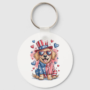 Grappige Schattigee Golden Retriever Dog 4th of Ju Sleutelhanger