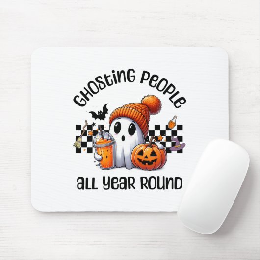 Grappige Schattigee griezelige geest Halloween Gra Muismat (Met muis)