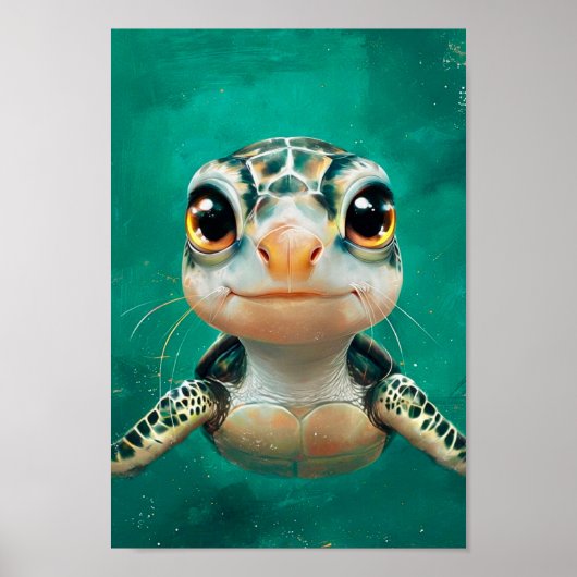 Grappige Schattigee groene Zee schildpad Poster (Voorkant)
