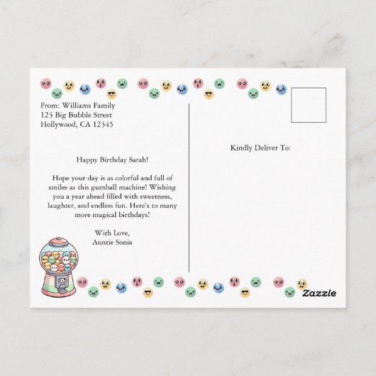 Grappige Schattigee Gumball Machine, Aangepaste ee Briefkaart (Achterkant)