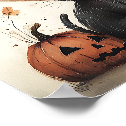 Grappige Schattigee Halloween Fairy & Cat Fantasy  Poster (Hoek)