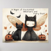 Grappige Schattigee Halloween Fairy & Cat Fantasy  Poster (Voorkant)