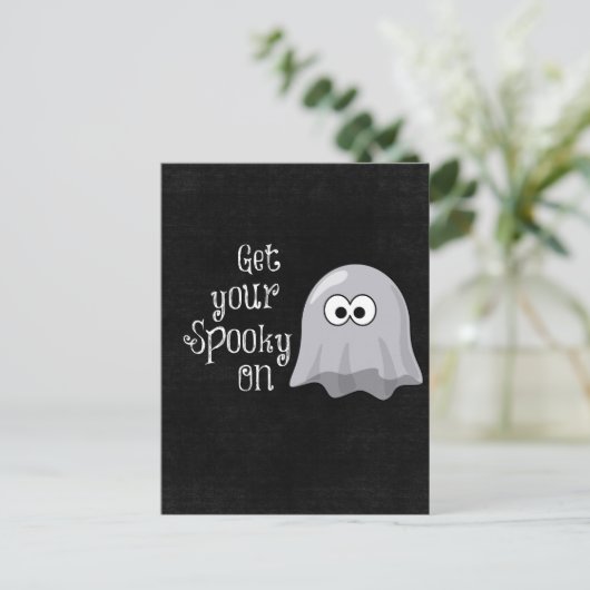 Grappige, Schattigee Halloween Ghost; Get Your Spo Briefkaart (Staand voorkant)