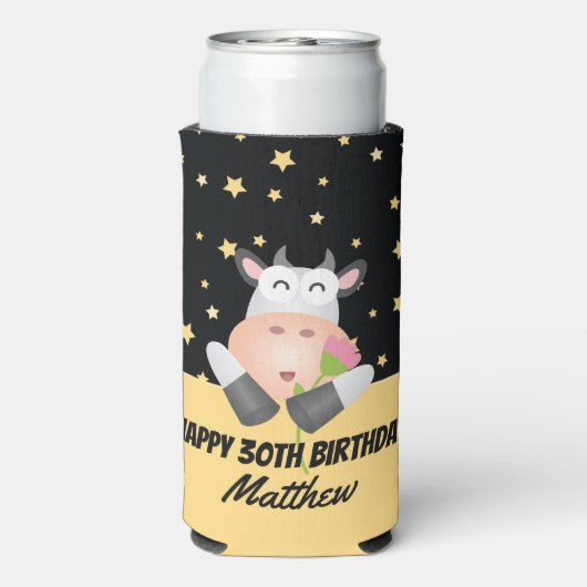 Grappige Schattigee Heilige Koe Happy Birthday Par Seltzer Blikjeskoeler (Seltzer Achterkant)