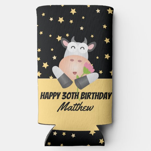 Grappige Schattigee Heilige Koe Happy Birthday Par Seltzer Blikjeskoeler (Achterkant)