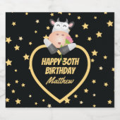 Grappige Schattigee Heilige Koe Happy Birthday Par Sparkling Wijnetiket (Enkel label)