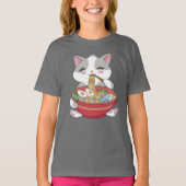 Grappige Schattigee Kat Eten Ramen T-shirt (Voorkant)