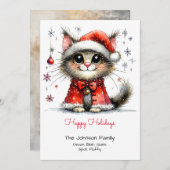 Grappige Schattigee kat in een kerstmuts Happy Feestdagenkaart (Voorkant / Achterkant)
