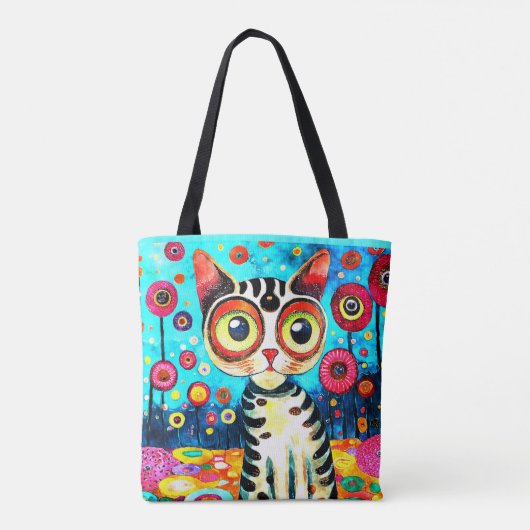 GRAPPIGE SCHATTIGEE KAT MET GROTE OGEN ABSTRACT ON TOTE BAG (Achterkant)