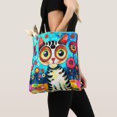 GRAPPIGE SCHATTIGEE KAT MET GROTE OGEN ABSTRACT ON TOTE BAG (Dichtbij)