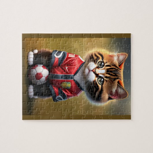 Grappige Schattigee kat met Voetbal Legpuzzel (Horizontaal)