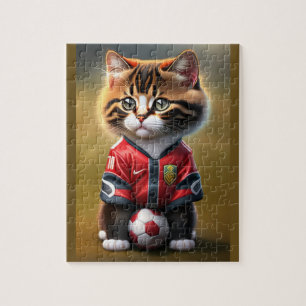 Grappige Schattigee kat met Voetbal Legpuzzel