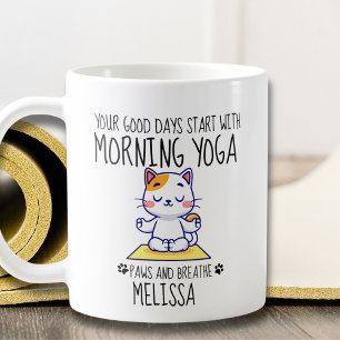 Grappige Schattigee kattenyoga Goede dagen beginne Koffiemok