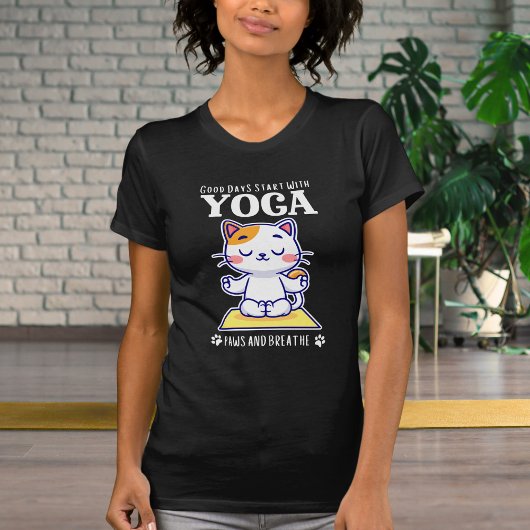 Grappige Schattigee kattenyoga Goede dagen beginne T-shirt